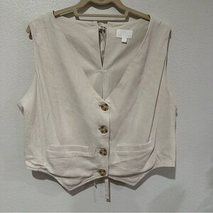Cream Button-Down Vest Tie Up Back Soft Cottagecore Feel XL